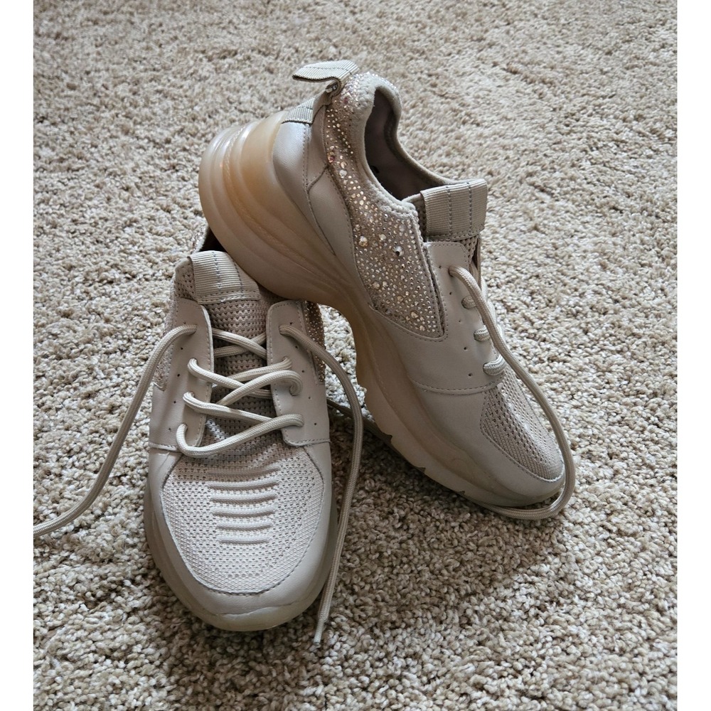 Steve Madden | Women's 8 M Maxima R Celtine Beige Rhinestone Lace-Up Sneakers